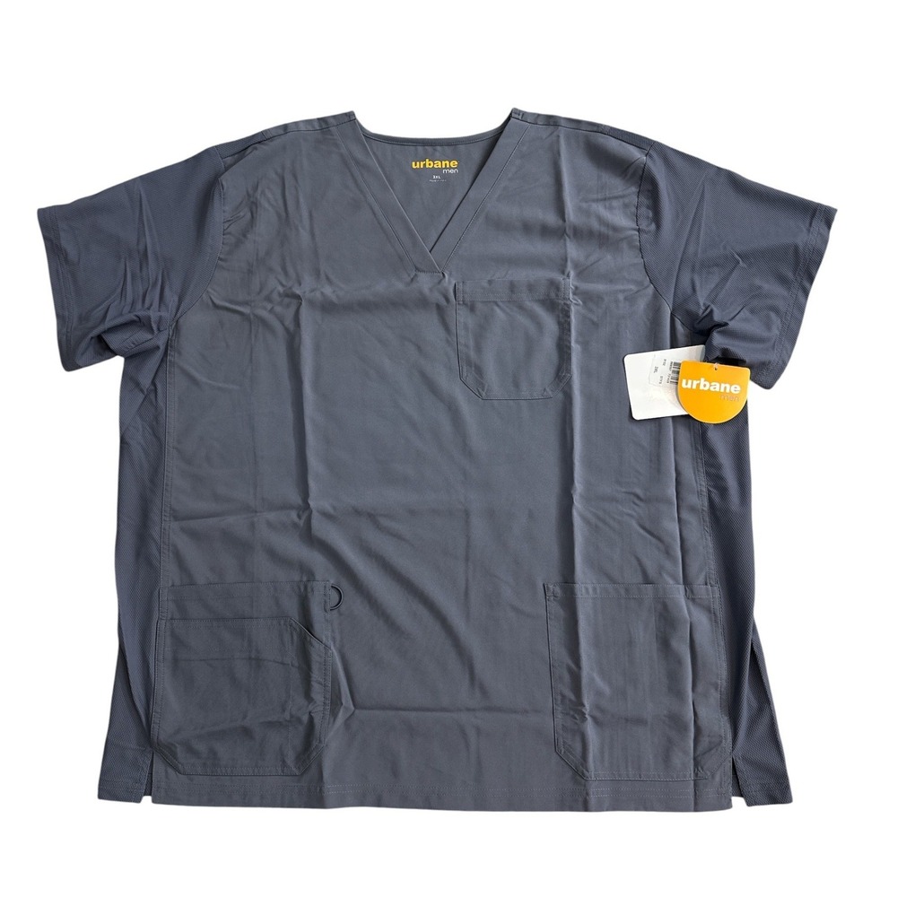 Urbane Men Performance Scrub Top Light Grey V-Neck 3 Pockets‎ 3XL New With Tags